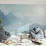 Wall murals Mountain range with clouds and the sun