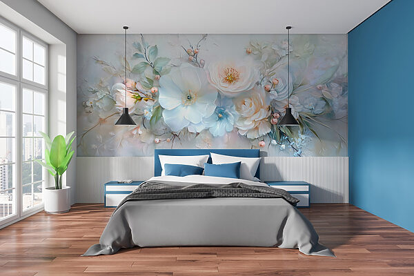 Painting of flowers and leaves Wall murals Painting of flowers and leaves