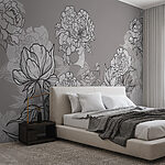 Wall murals Line of flowers on a gray background