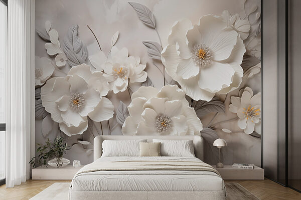 White flowers on a wall Wall murals White flowers on a wall