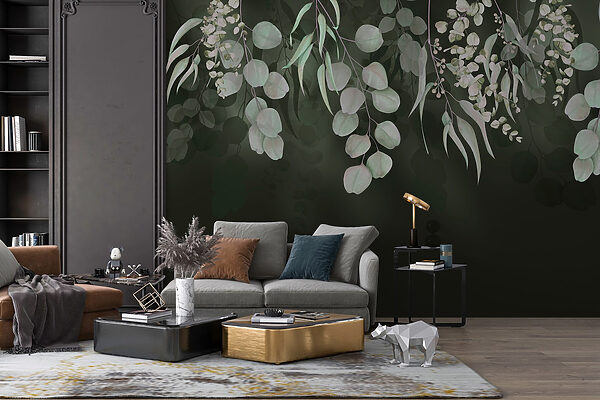 Delicate leaves on dark backdrop Wall murals Delicate leaves on dark backdrop