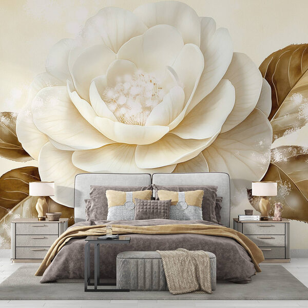 White flower with brown leaves Wall murals White flower with brown leaves