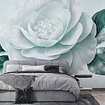 Wall murals White flower with green leaves
