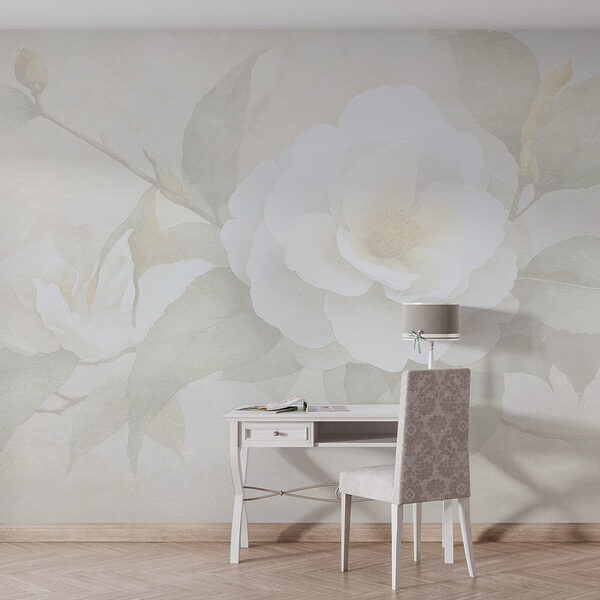 White flower with green leaves Wall murals White flower with green leaves
