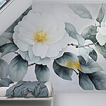 Wall murals White flower with green leaves