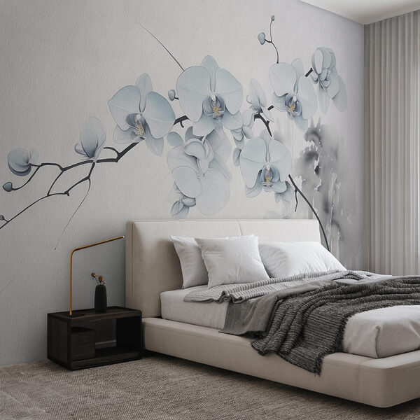 Painting of a branch with white flowers Wall murals Painting of a branch with white flowers