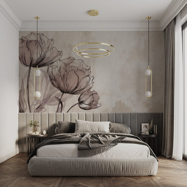 Drawing of flowers on a white background Wall murals Drawing of flowers on a white background