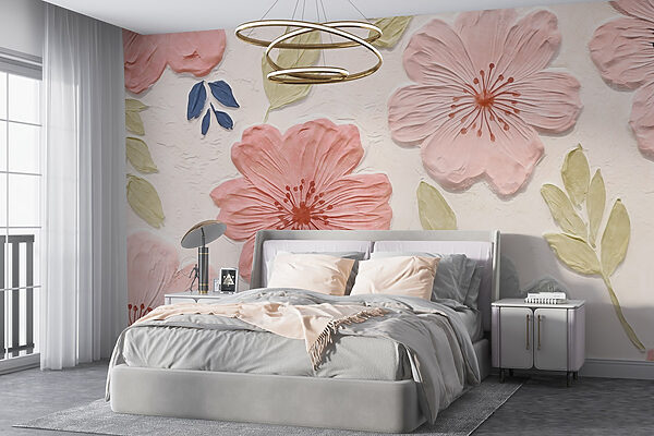 Wall with flowers and leaves Wall murals Wall with flowers and leaves