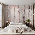 Wall murals Painting of trees with pink leaves