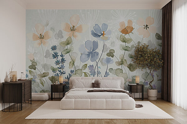 Painting of flowers and leaves Wall murals Painting of flowers and leaves