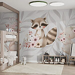Wall murals Raccoon and rabbit holding flowers