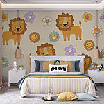 Wall murals Group of cartoon lions and flowers