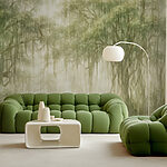 Wall murals Painting of trees in a foggy forest