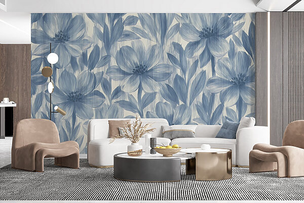 Vibrant floral patterns in blue hues Wall murals Vibrant floral patterns in blue hues