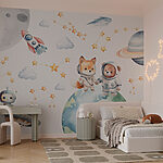 Wall murals Watercolor cartoon of animals in space