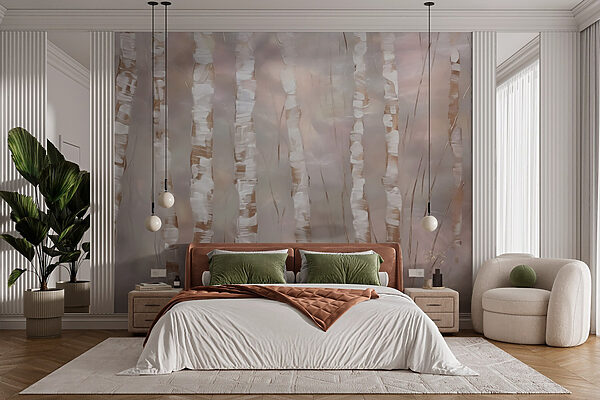 Wall murals Serene birch trees in soft hues Wall murals Serene birch trees in soft hues