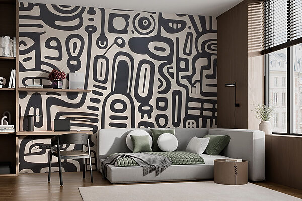 Black and white pattern on a white surface Wall murals Black and white pattern on a white surface