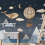 Wall murals Whale and hot air balloon in the sky