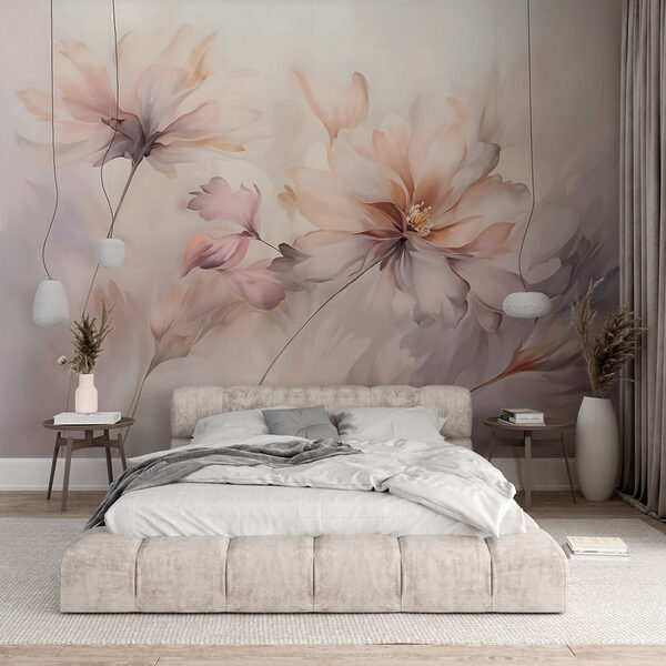 Wall mural Painting of flowers on a white background