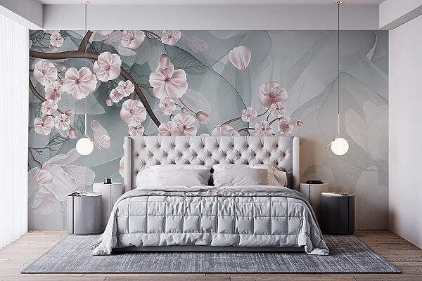 Branch with pink flowers and white flowers Wall murals Branch with pink flowers and white flowers