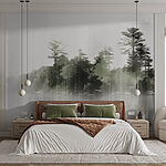 Wall murals Body of water with trees and fog