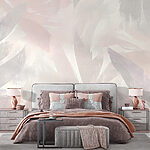 Wall murals White and pink background with leaves