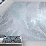 Wall murals White and grey background with leaves