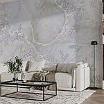 Wall murals White and gray background with white and gray floral designs