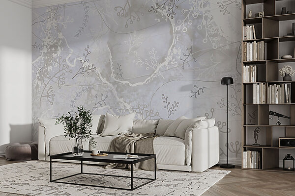 White and gray background with white and gray floral designs Wall murals White and gray background with white and gray floral designs