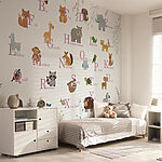 Wall murals Wallpaper with animals and letters