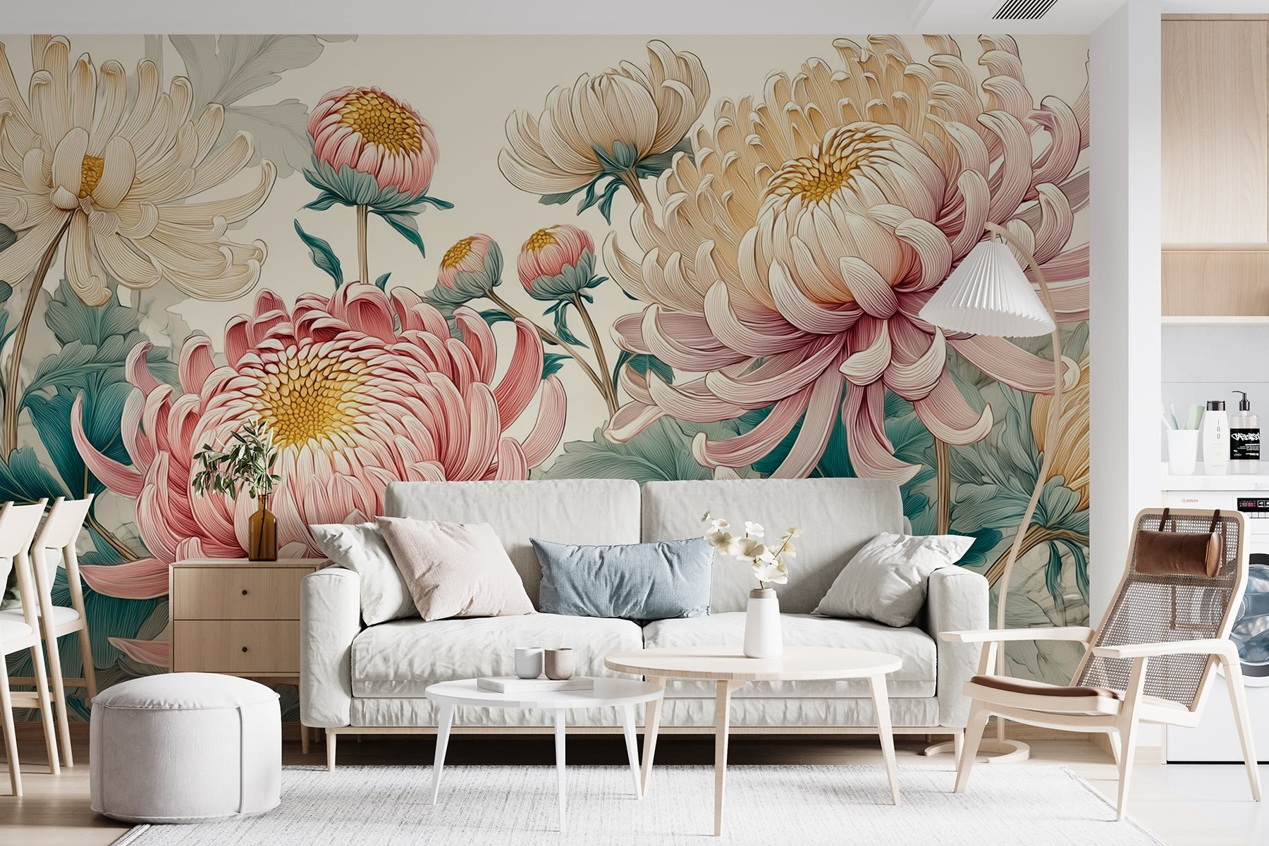Impression Murale Wall26 26'' Bleu Sarcelle - Fleur De Maïs Pastel - Toile Encadrée Prête à Accrocher