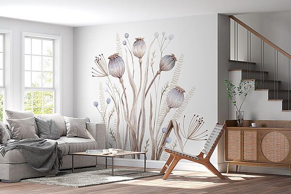 Watercolor painting of flowers and plants Wall murals Watercolor painting of flowers and plants