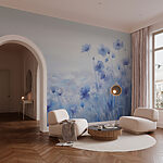 Wall murals Field of flowers with a cloudy sky