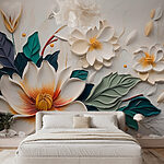 Wall murals White and yellow flower with leaves