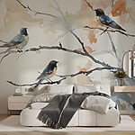 Wall murals Watercolor of birds on a tree branch