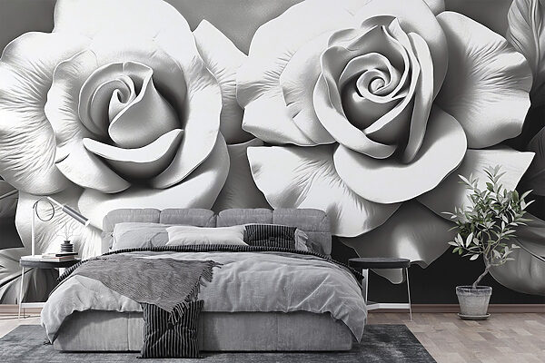 Elegant roses in soft white tones Wall murals Elegant roses in soft white tones