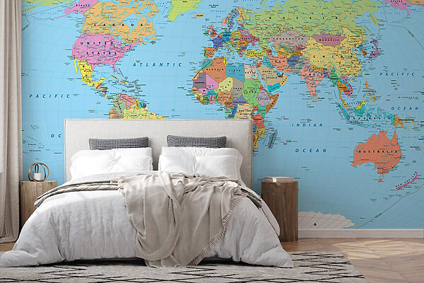 Wall murals Map of the world with different flags (SKU: u60137)
