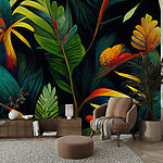 Wall mural Vibrant tropical leaves and flowers