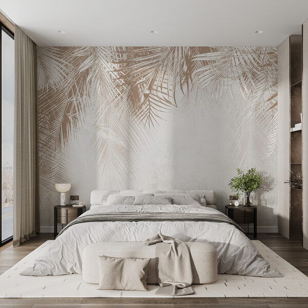 Tropical leaves on textured background Wall mural Tropical leaves on textured background