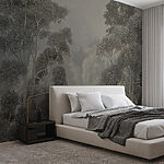 Wall mural Misty forest with mountains beyond