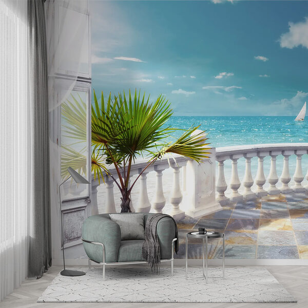 Wall mural Palm tree in a pot on a balcony