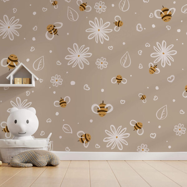 Wall mural Pattern of bees and flowers (SKU: t00030) Wall mural Pattern of bees and flowers (SKU: t00030)