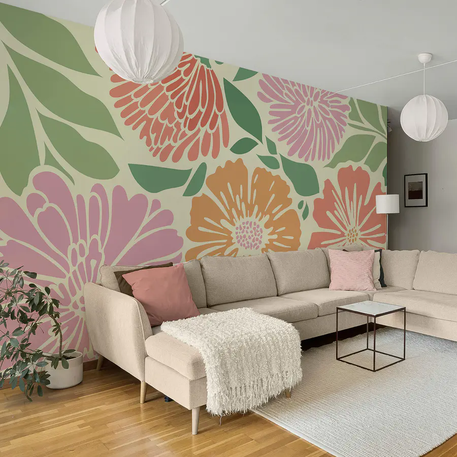 Wall mural Colorful blooms and leafy patterns (SKU: t00119)