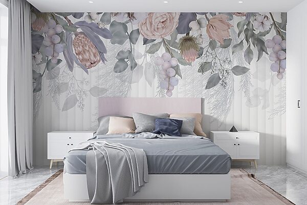 Wall mural Delicate blooms in soft hues (SKU: w08700)