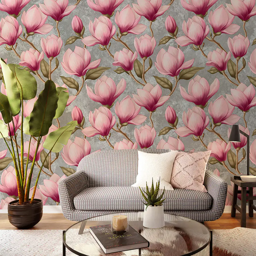 Wall mural Pattern of pink flowers (SKU: t00252)